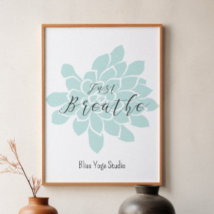 Affiche Breathe Green White Yoga cite Zen Floral