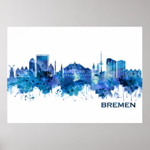 Affiche Brême Allemagne Skyline Blue