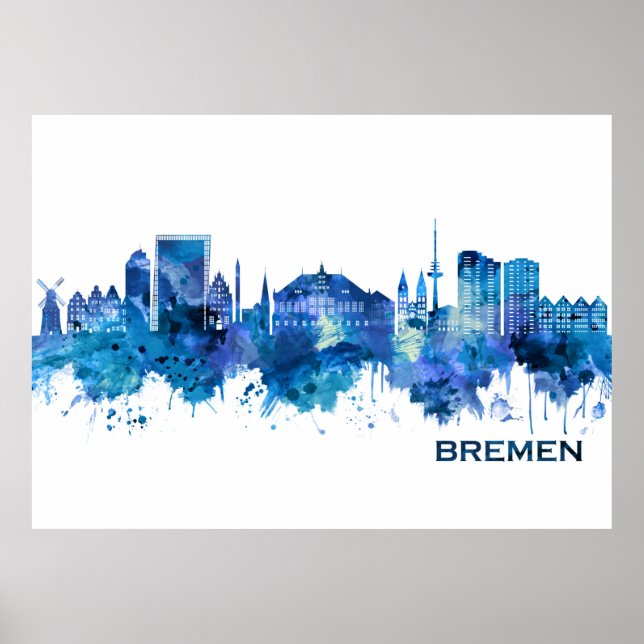 Affiche Brême Allemagne Skyline Blue (Devant)