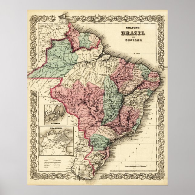 Affiche Brésil et GuayanaCarte panoramiqueBrésil (Devant)