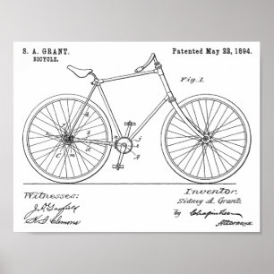 Affiche Brevet 1894 Bicyclette de lecteur sans chaîne sans