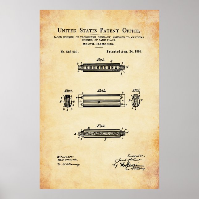Affiche Brevet américain - Harmonica (Devant)