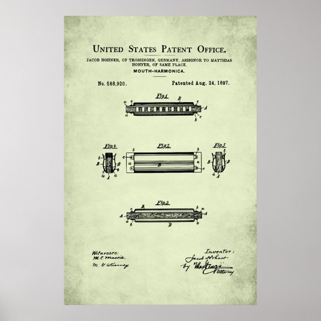 Affiche Brevet américain - Harmonica (Devant)