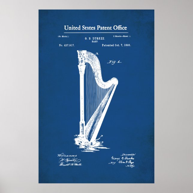 Affiche Brevet américain - Harpe (Devant)