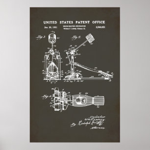 Affiche Brevet américain - Pédale à tambour
