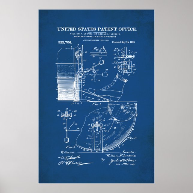 Affiche Brevet américain - Pédale à tambour (Devant)