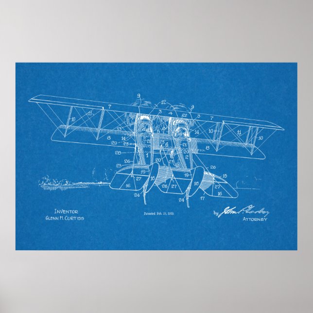 Affiche Brevet d'Art Biplane 1919 Imprimer (Devant)