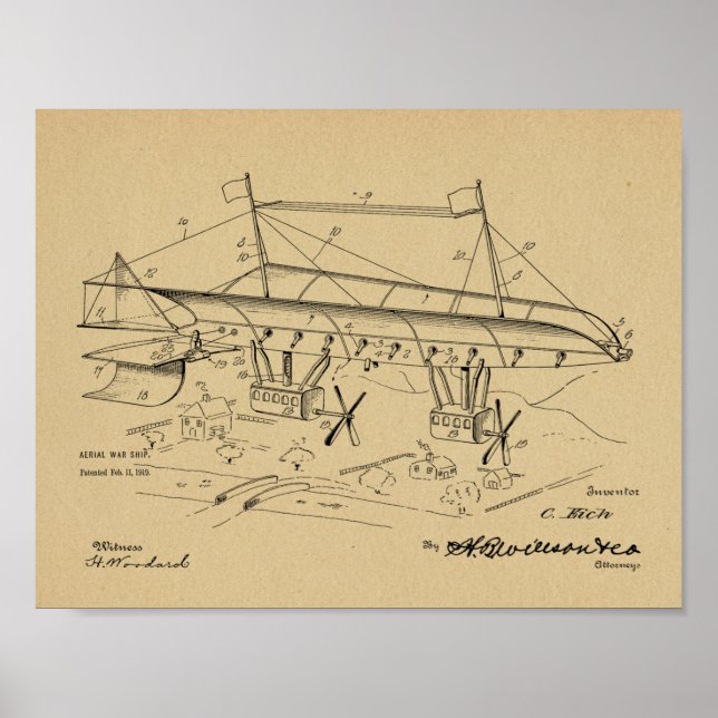 Affiche Brevet d'art d'avion de guerre de 1919 Imprimer (Devant)