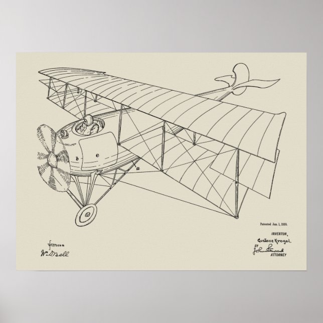 Affiche Brevet d'avion Biplane 1918 Imprimer (Devant)