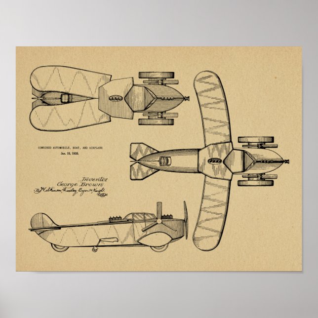 Affiche Brevet d'avion de la voiture volante 1935 Imprimer (Devant)