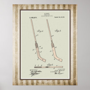 Affiche Brevet de bâton de hockey vintage