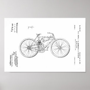 Affiche Brevet de bicyclette motorisé Vintage 1901 Imprime