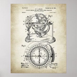 Affiche Brevet de boussole nautique