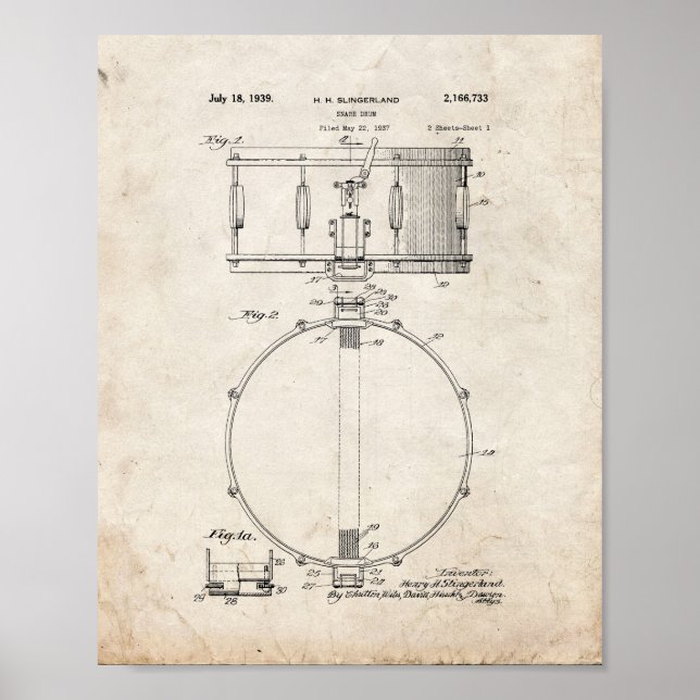 Affiche Brevet de drone de Snare - Vieux look (Devant)
