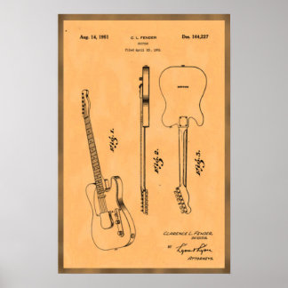 Affiche Brevet de guitare électrique cool