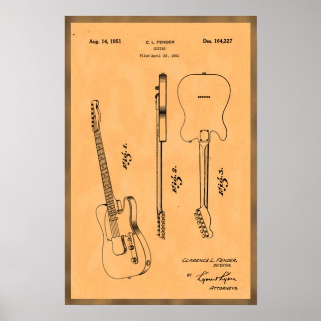 Affiche Brevet de guitare électrique cool (Devant)