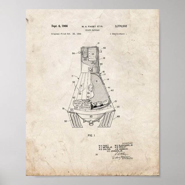 Affiche Brevet de la capsule spatiale - Vieux look (Devant)