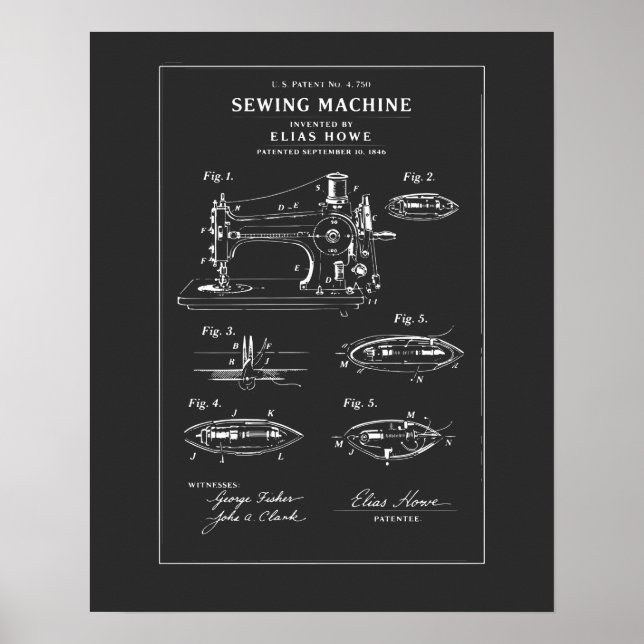 Affiche Brevet de machine à coudre Blueprint (Devant)