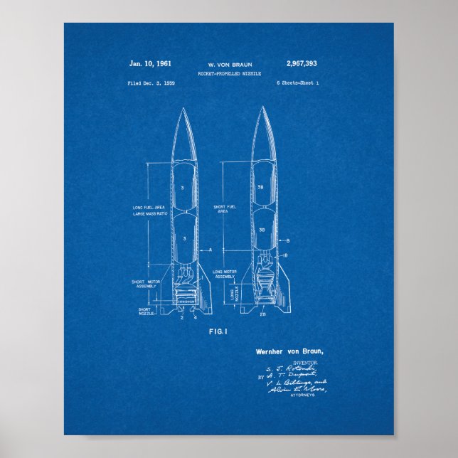 Affiche Brevet de missiles propulsé par fusée - Plan direc (Devant)