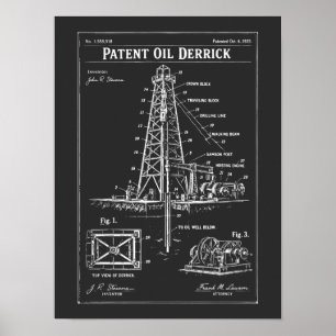 Affiche Brevet de plan d'une tour de forage pétrolier