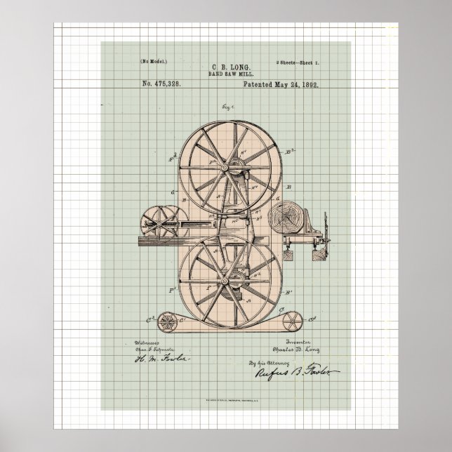 Affiche Brevet de scierie de bande vintage (Devant)
