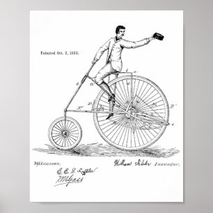 Affiche Brevet de vélo Vintage haute roue 1883 Imprimer