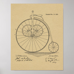 Affiche Brevet de vélo Vintage haute roue 1883 Imprimer