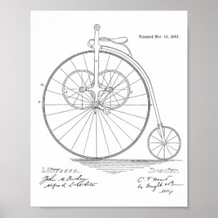 Affiche Brevet de vélo Vintage haute roue 1883 Imprimer