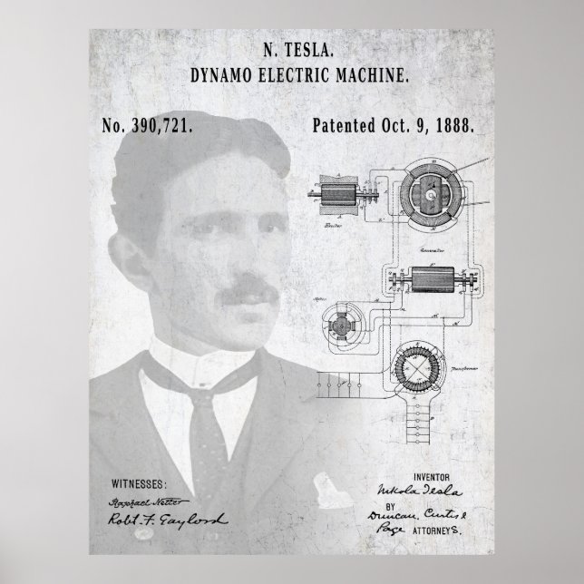 AFFICHE BREVET DYNAMO ACTUEL A/C ELECTRIQUE DE 1888 - TESL (Devant)