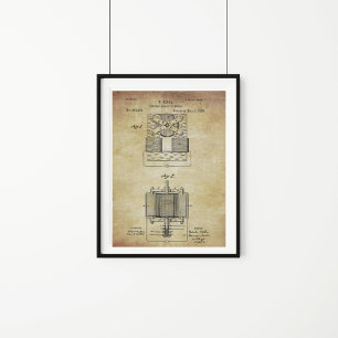 Affiche Brevet magnétique vintage Tesla Electro