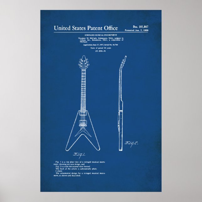 Affiche Brevet US - Gibson Flying V (Devant)