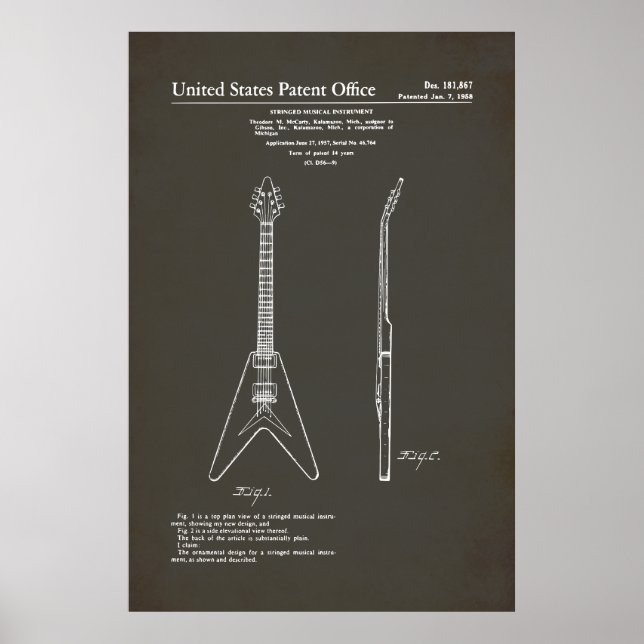 Affiche Brevet US - Gibson Flying V (Devant)
