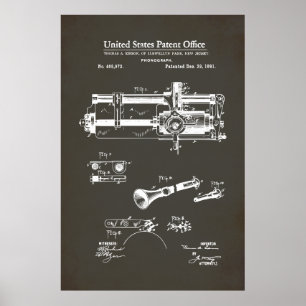 Affiche Brevet US - Phonographe cylindrique