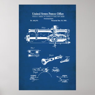 Affiche Brevet US - Phonographe cylindrique