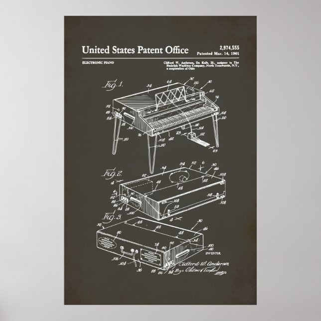 Affiche Brevet US - Piano électrique (Devant)