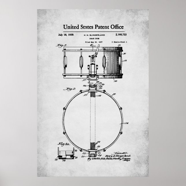 Affiche Brevet US - Snare Drum (Devant)