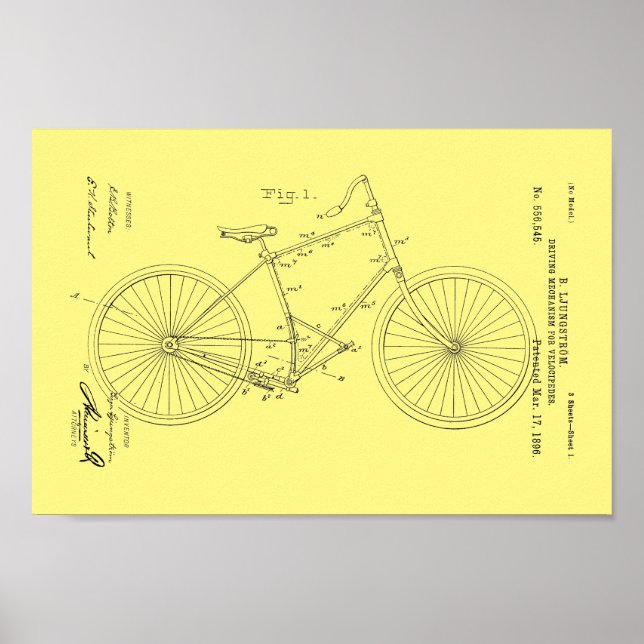 Affiche Brevet Velocipede Vicycle Vintage 1896 Imprimer (Devant)