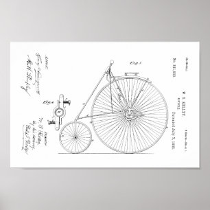 Affiche Brevet Vintage à bicyclette haute roue 1885 Imprim