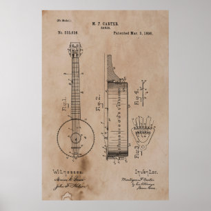 Affiche Brevet vintage de banjo