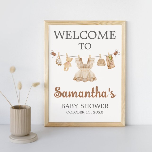 Affiche Brewing Coffee Baby Shower Welcome Sign (Coffee Little Bean Clothesline Baby Shower Welcome Sign)