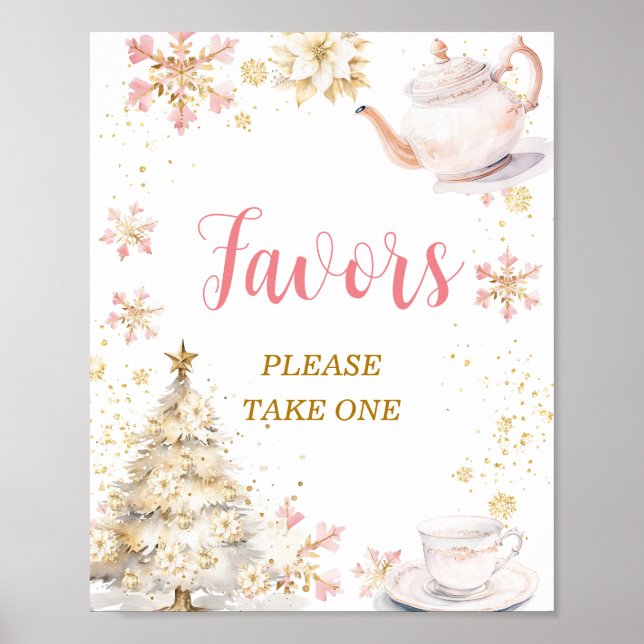 Affiche Brewing Pink Winter Tea Party Baby Shower Favors (Devant)