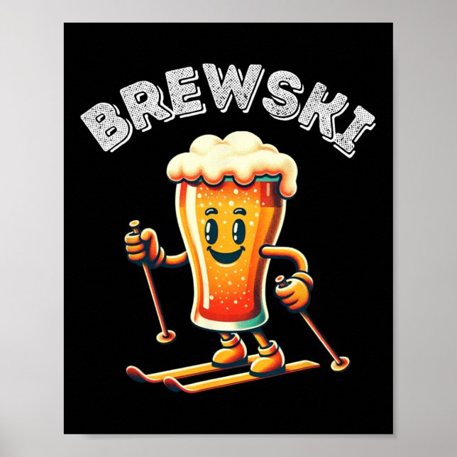 Affiche Brewski Winter Ski Bière Ski Retro Cartoon Drôle (Devant)
