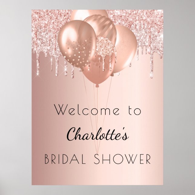 Affiche Bridal Shower rose gold blush glitter welcome  (Devant)