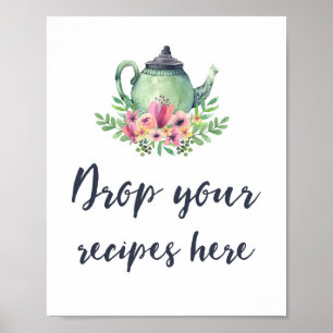 Affiche Bridal Shower Tea Party Recipes Sign