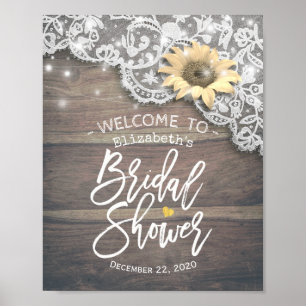 Affiche Bridal Shower Welcome Lace Sunflower Wood Lights