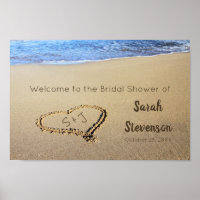 Bridal Shower Welcome Sign Heart in Sand Initials