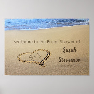 Affiche Bridal Shower Welcome Sign Heart in Sand Initials