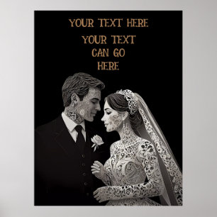 Affiche Bride & Groom Delicate blanc sur noir