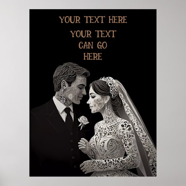 Affiche Bride & Groom Delicate blanc sur noir (Devant)