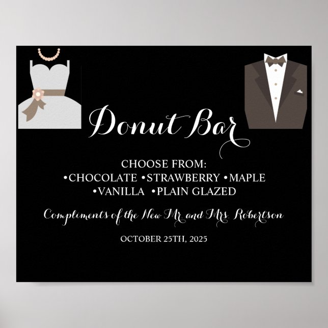 Affiche Bride & Groom Donut Bar Bridal Shower Wedding Sign (Devant)